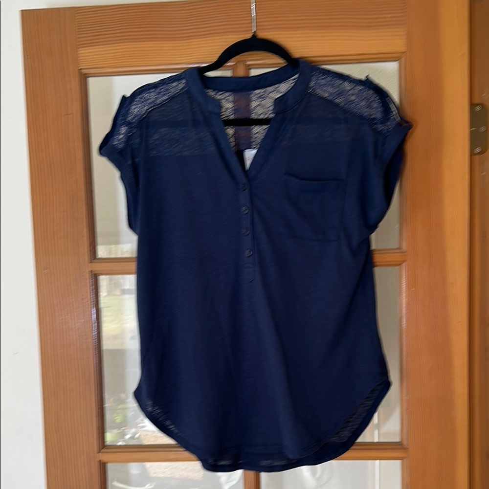 Navy Blue Lace Accent Blouse